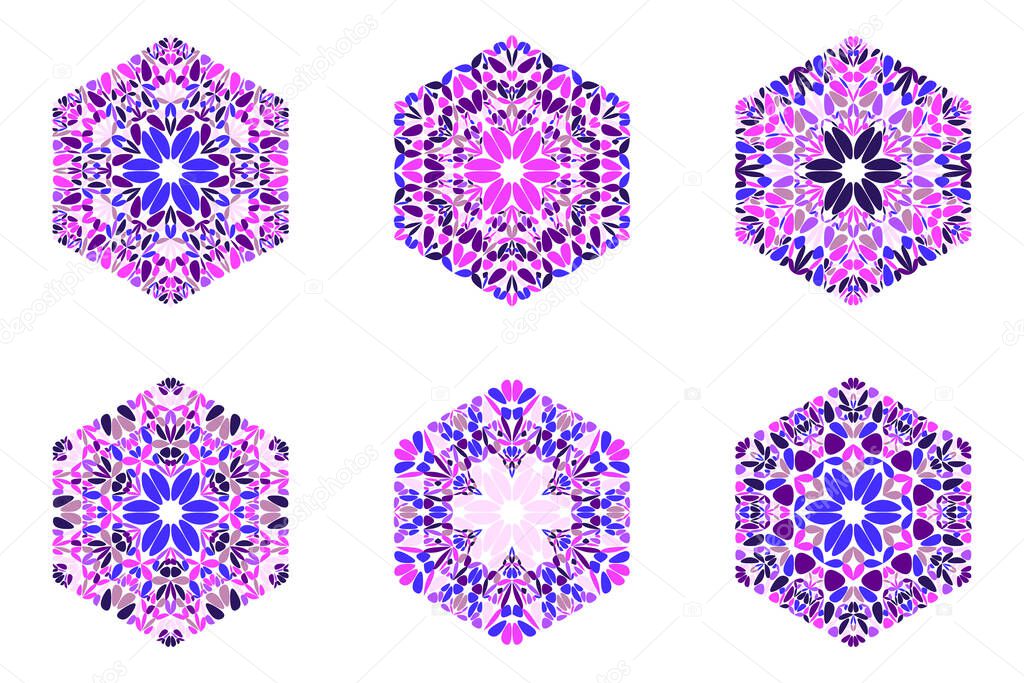 Geometrical abstract petal ornament hexagon symbol set