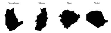 Tamanghasset, Tebessa, Tiaret, Tindouf ana hatları haritaları
