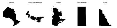 Ontario, Prens Edward Adası, Quebec, Saskatchewan, Yukon ana hatları haritaları
