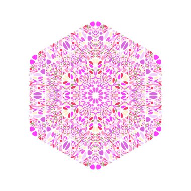 İzole edilmiş soyut renkli süslemeli geometrik çiçek altıgen sembolü şablonu - eğri şekilli altıgen geometrik vektör tasarımı ögesi