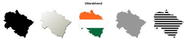 Uttarakhand durum boş çizgi haritası seti