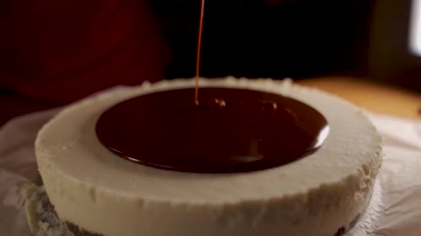 Time Lapse Melted Dark Chocolate Evenly Spread Surface — Stock Video