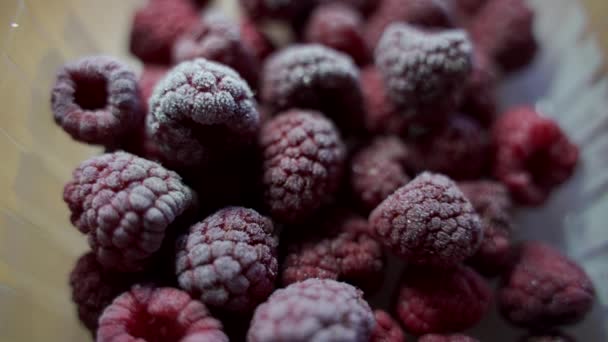 Close Macro Shot Bunch Frozen Raspberries — Wideo stockowe