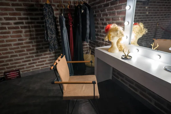 Das Interieur Einer Backstage Oder Backstage Garderobe Besteht Aus Stuhl — Stockfoto