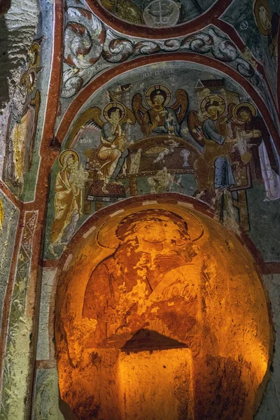 Capadocia Turquía Septiembre 2021 Pinturas Religiosas Paredes Talladas Una Cueva — Foto de Stock