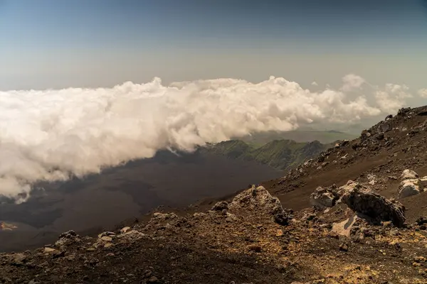 stock image Clouds naturally formed around mount etna volcano on the top altitude