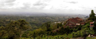 Zengin bitki örtüsüyle çevrili yemyeşil bir vadide yuva yapmış güzel bir köyün panoramik manzarası. Huzurlu atmosferi ve sakin kırsal cazibesi olan büyüleyici doğal manzara..