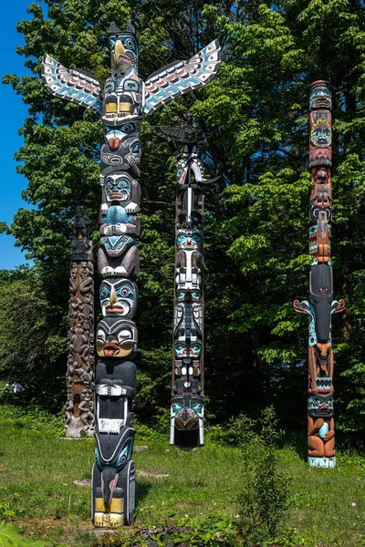 Totem Pole Display Vancouver Canada — Stockfoto