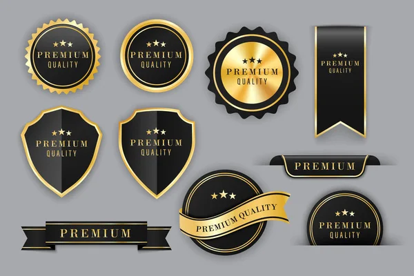 Distintivos Qualidade Premium Vetorial Etiquetas Douradas Luxo — Vetor de Stock