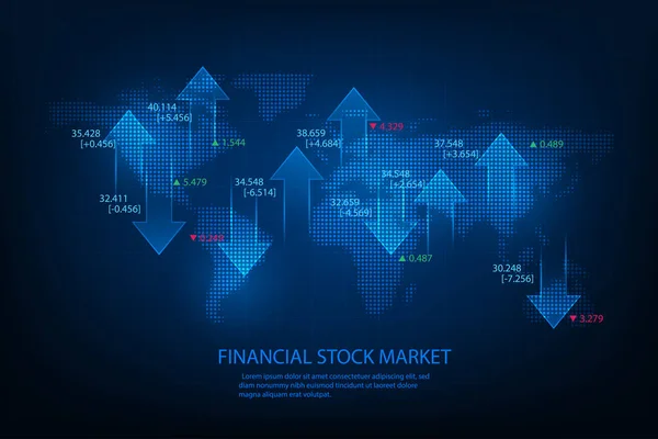 Vektor Aktiemarknad Grafhandel Diagram Med Världskarta — Stock vektor