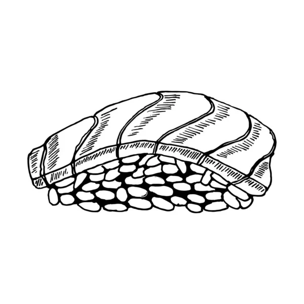 Bozzetto Sushi Salmone Vettoriale Disegnato Mano — Vettoriale Stock