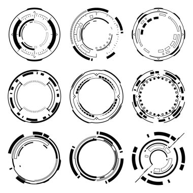  Vektör fütüristik çerçeve bilim kurgu elementi. HUD odak noktası dairesel tasarım.