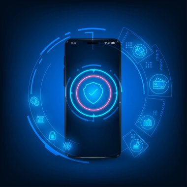 Vektör teknolojisi, güvenlik, internet bankacılığı kavramı. Cep telefonunda cüzdan uygulaması.