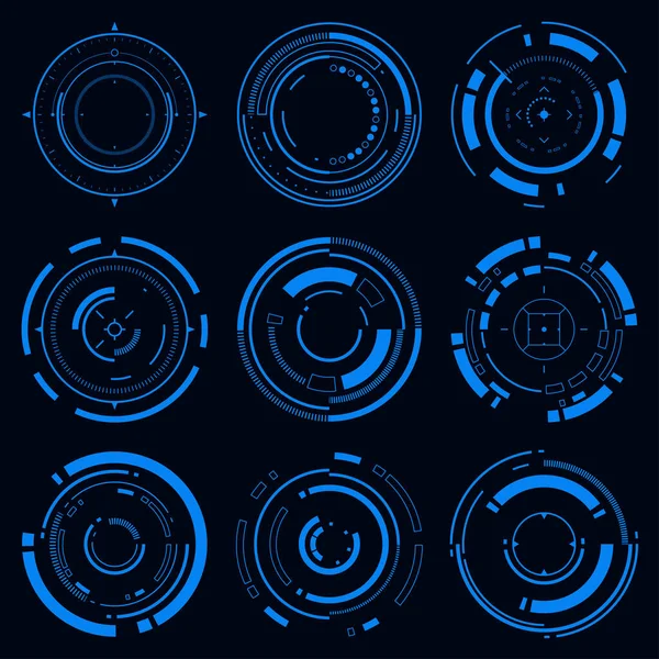 ベクトル技術未来セットハイテクサークル要素 Hudフォーカス Sci Circular Design — ストックベクタ