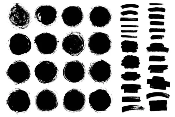Conjunto Vectores Grunge Negro Pintura Forma Redonda Raya Cajas Texto — Vector de stock