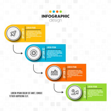 Simge 4 seçeneğiyle vektör bilgi tasarım şablonu. Modern bilgi tasarımı şablon sunumu.