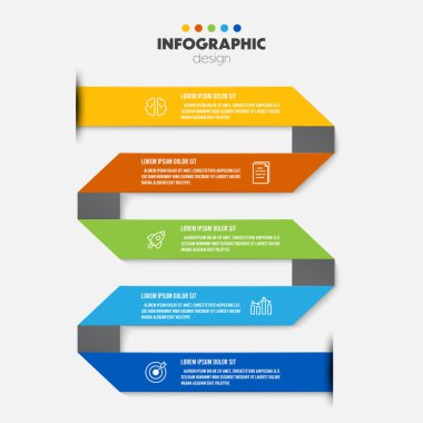 Vektör bilgi kurdelesi eğri şablon diyagramı. Sunum için iş konsepti 5 adım.