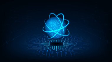 Dijital iletişim konsepti, CPU ile siber bulut ağı. Gelecekçi mavi ışık arkaplanı.