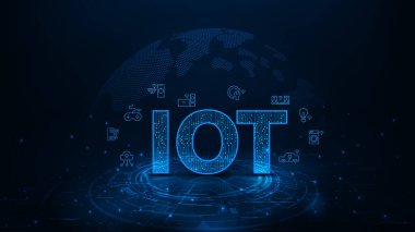 İnternet konsepti. Akıllı aygıtları ve bağlı teknolojiyi temsil eden simgeler. 