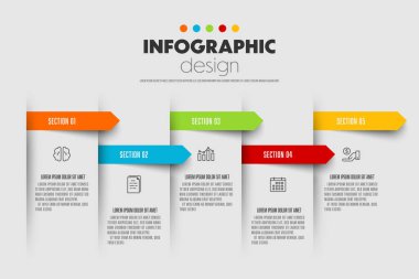 Simge 5 seçenekli bilgi tasarım şablonu. Modern bilgi tasarımı şablon sunumu.