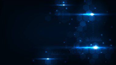 Altıgen geometrik arkaplanı olan soyut mavi ışık.