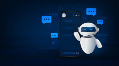 Akıllı telefonlu yapay zeka. Cep telefonu hatta sohbet robotu. Kullanıcı yazışmaları için robot yardımcısı.