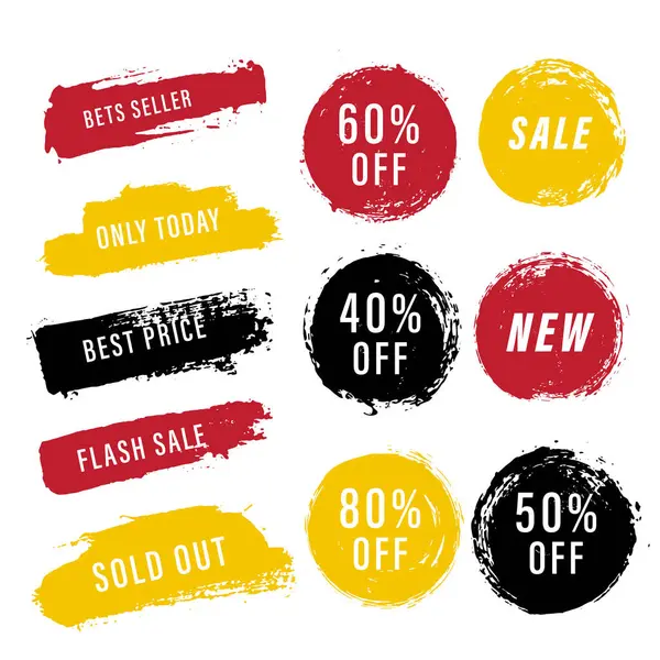 Etiket pankart koleksiyonu mürekkep fırçası vuruşu satışı, çıkartmalar ve etiketler indirimli grunge tarzı.