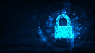 Gelecekçi soyut teknoloji güvenlik kavramı DATA 'yı koyu mavi arka plana kilitledi.