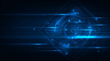 HUD ekran teknolojisi yeniliği, bilim kurgu teknolojisi fütüristik dijital teknoloji ultra hız çizgileri mavi arkaplan.