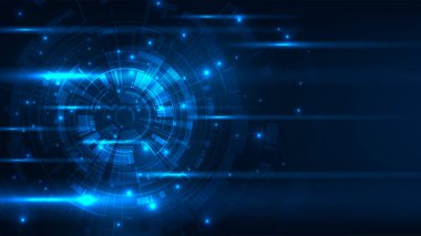 Hi tech devre kartı tasarımı yenilik kavramı. Mavi arkaplanda teknoloji soyut