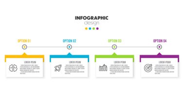 Bilgi grafikleri için zaman çizelgesi, diyagramlar, grafikler, sunumlar ve 4 seçenekli iş konsept grafikleri için şablon.