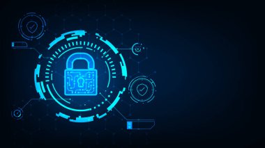 Teknoloji güvenliği kavramı siber güvenlik kavramını kilitliyor. Veri ağını koru.
