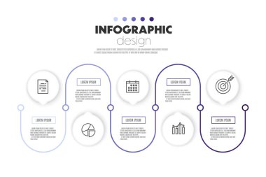 Zaman çizgisi sunumu bilgi şablonu devre şekli konsept iş simgesi 5 seçenekleri