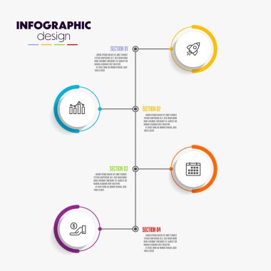 Sunumlar ve iş konsepti grafikleri için çember zaman çizelgesi bilgi grafikleri şablonu 4 seçenek.
