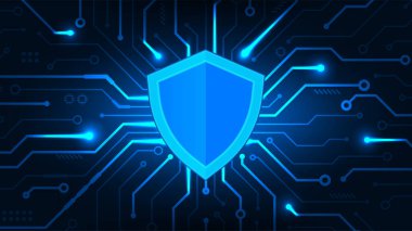 Devre güvenliği siber veri transferi internet konsept teknolojisi arka planına sahip kalkan