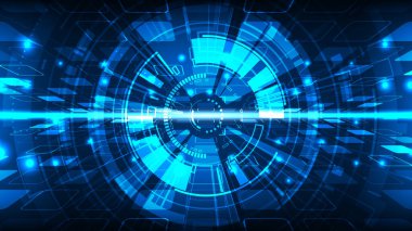 Teknoloji soyut temsil bilgisayar ağları ve kare perspektif görünümlü çizgi çember devresi