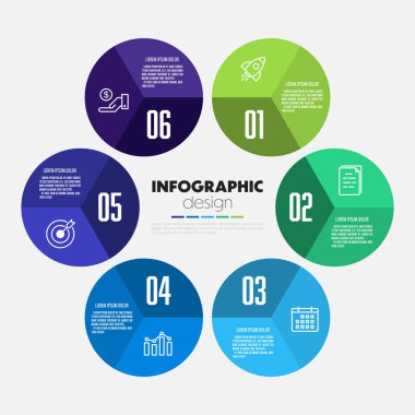 çember şekli bilgi grafikleri şablonları sunumlar ve 6 seçenekli iş konsept grafikleri