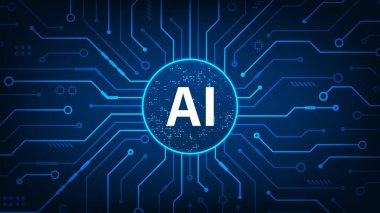 İşlemci mikroçipli yapay zeka dijital ve teknoloji konsepti. Soyut gelecekçi, yüksek teknoloji geçmişi.