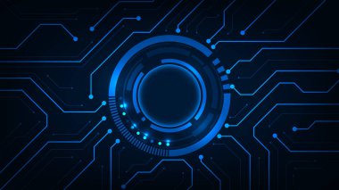 Çizgi devre fütüristik mavi arkaplan ile soyut dijital teknoloji çember teknolojisi