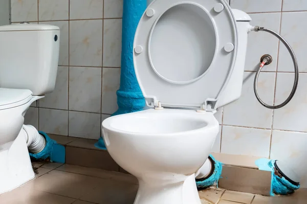 Dua Toilet Berdampingan Satu Sama Lain Toilet Untuk Dua Orang — Stok Foto