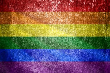 Grunge LGBT bayrağı. Metal yüzeyde kirli LGBT bayrağı.