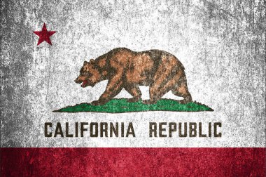 Grunge California eyalet bayrağının yakın çekimi. Metal bir yüzey üzerinde kirli Kaliforniya bayrağı.