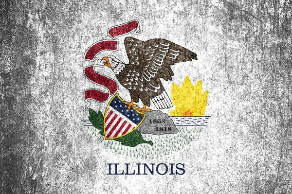 Close-up of the grunge Illinois state flag. Dirty Illinois state flag on a metal surface.