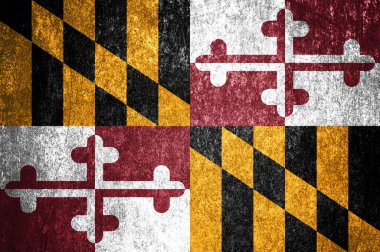 Grunge Maryland eyalet bayrağının yakın çekimi. Metal bir yüzeyde kirli Maryland bayrağı.