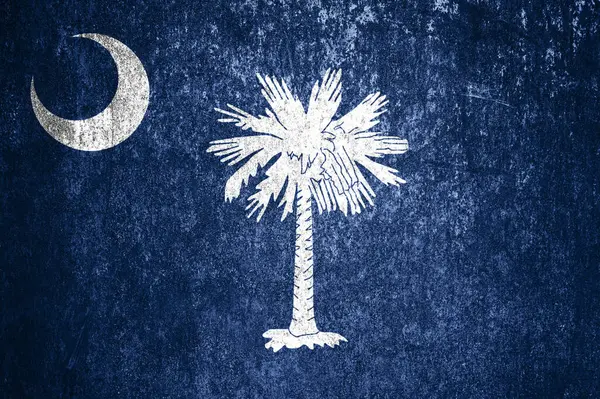 stock image Close-up of the grunge South Carolina state flag. Dirty South Carolina state flag on a metal surface.