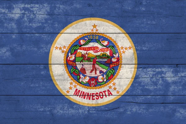 Bandera Del Estado Minnesota Una Superficie Madera Bandera Bandera Del — Foto de Stock