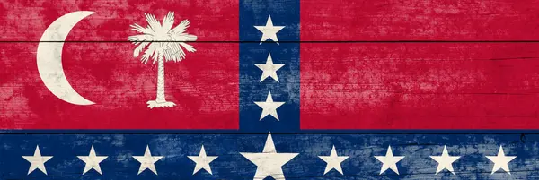 South Carolina State flag on a wooden surface. Banner of the grunge South Carolina State flag.