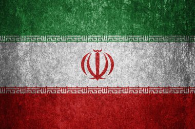 Grunge İran bayrağı. Metal bir yüzeyde kirli İran bayrağı.