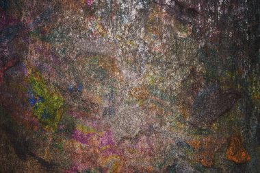 Metal bir yüzeyde kirli renk boyası. Grunge renk boyasının pankartı. 