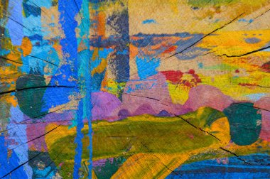 Renkli soyut tasarımları olan ahşap bir yüzey. Pankart için arkaplan, arkaplan